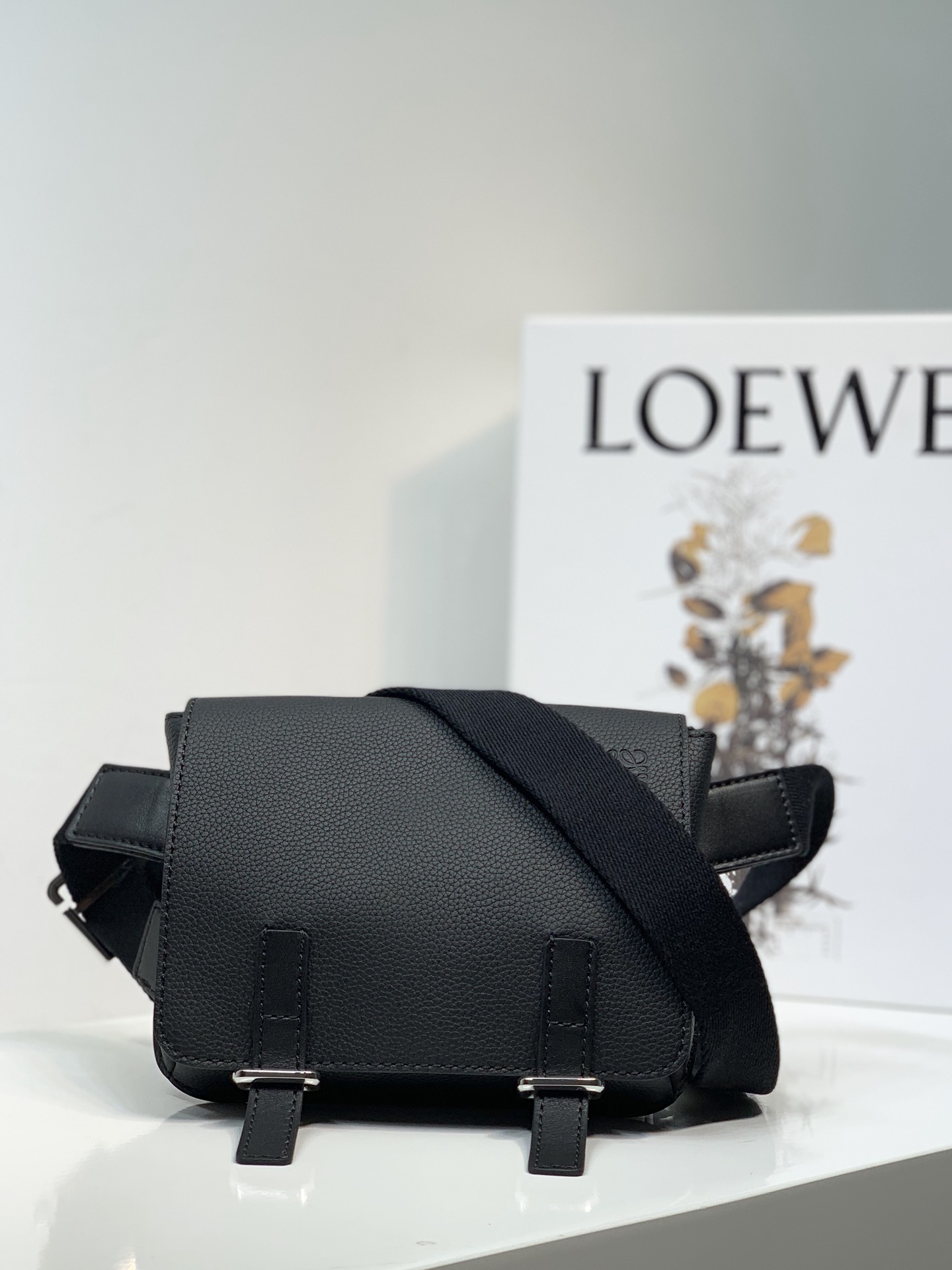 Loewe XXS Military Messenger Bag in Soft Grained Calfskin Black